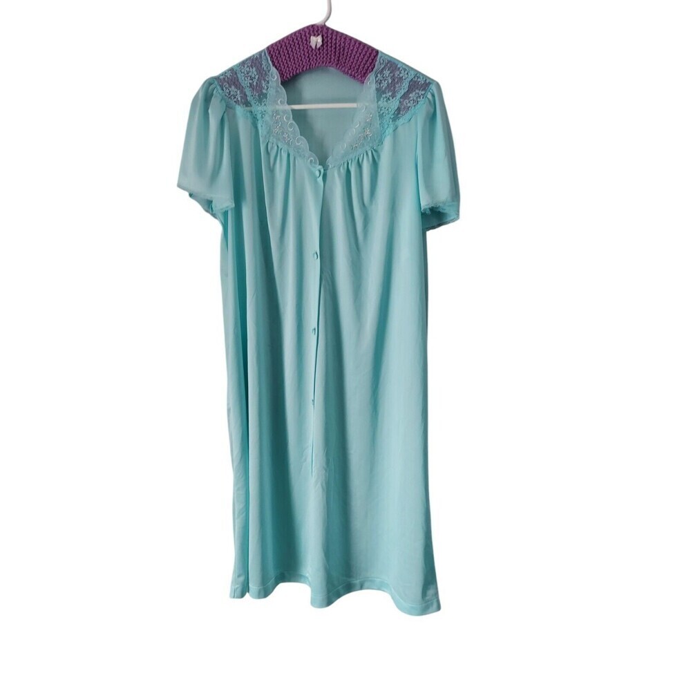Vintage Vanity Fair Aqua Lace & Chiffon Trim Nylon Robe Sz M